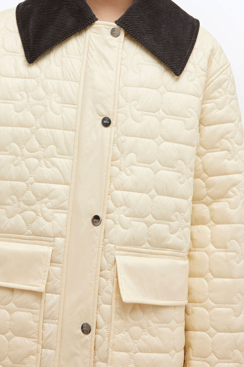 Skinnende quiltet midijakke, Recycled Polyamide, in colour Angora - 4 - GANNI