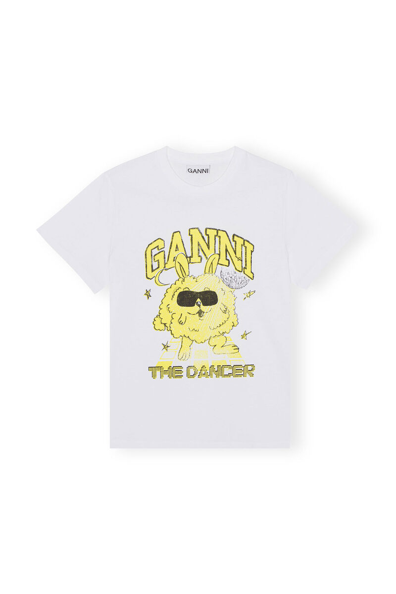 Relaxed Dance Bunny T-shirt, Cotton, in colour Bright White - 1 - GANNI