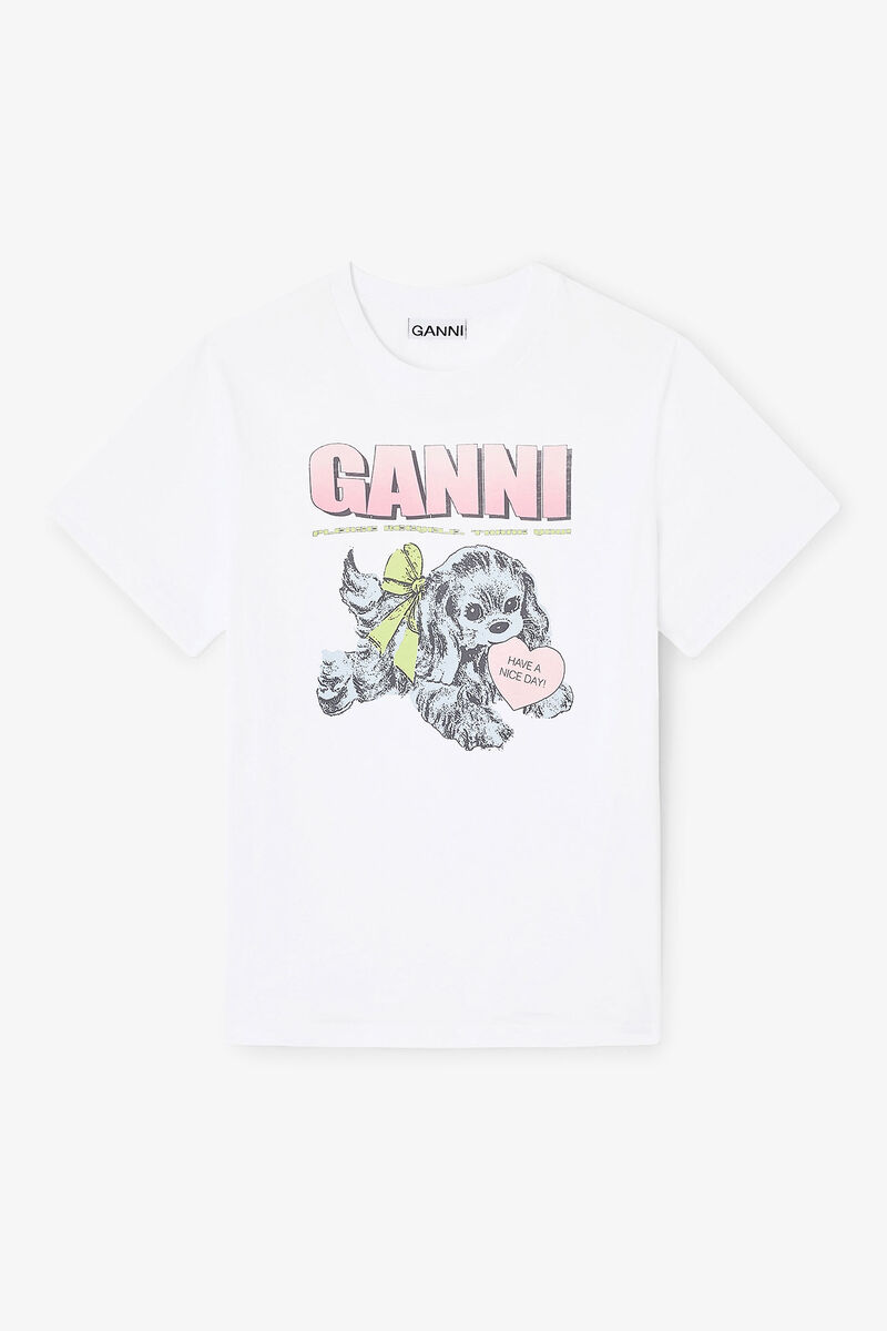 White Puppy T-shirt, Cotton, in colour Bright White - 1 - GANNI