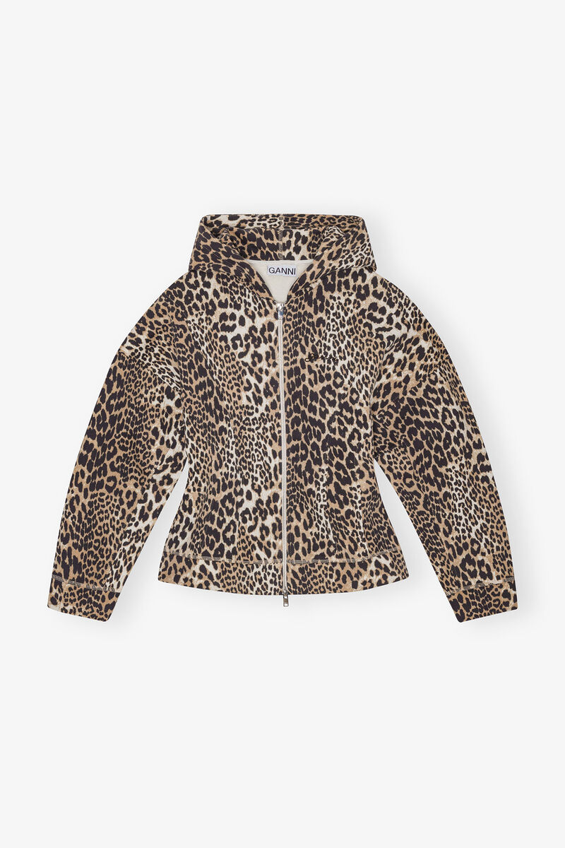 Leopardmönstrad Fleece Hoodie, Cotton, in colour Leopard - 1 - GANNI
