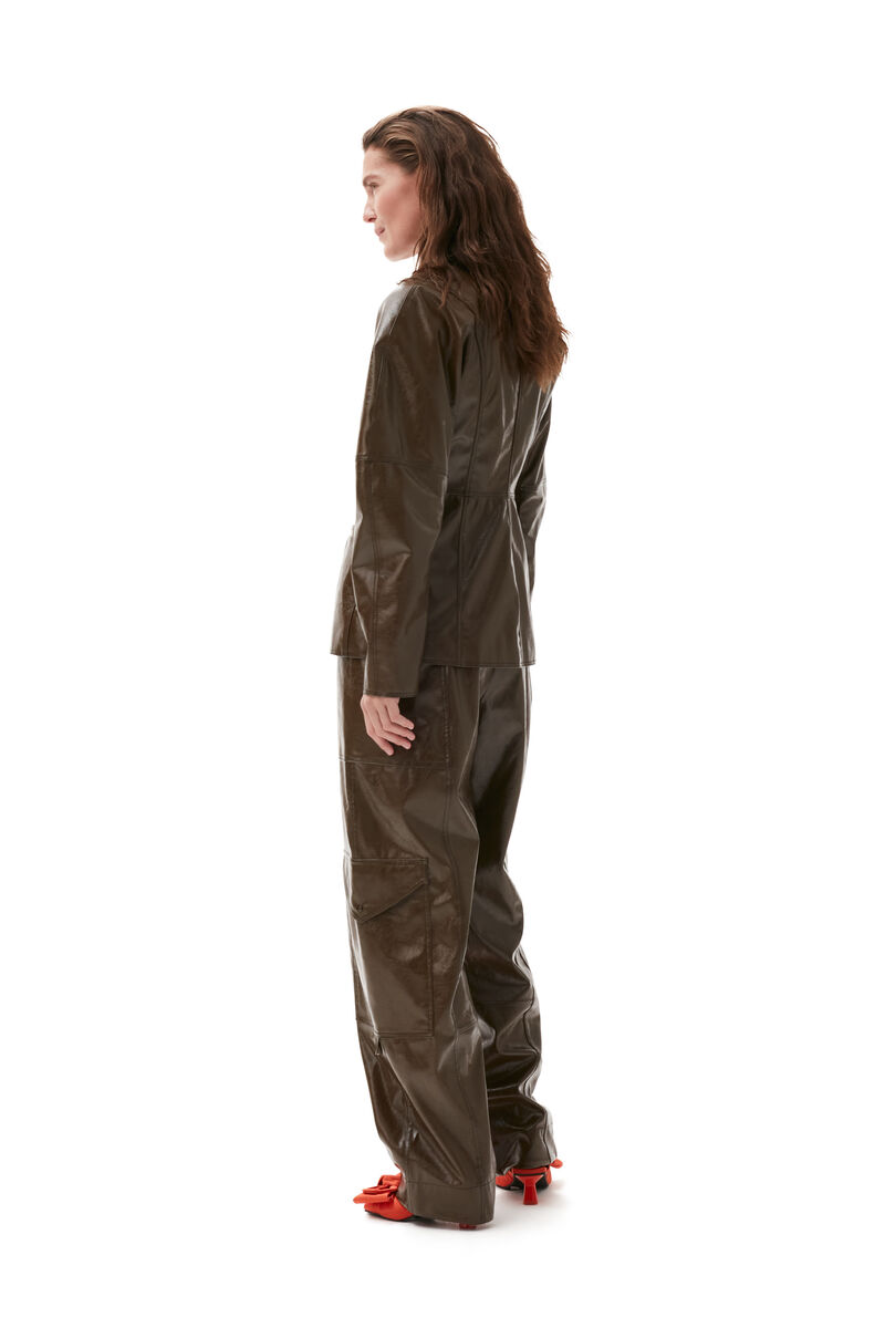 Brown Patent Blazer, Polyurethane, in colour Teak - 2 - GANNI