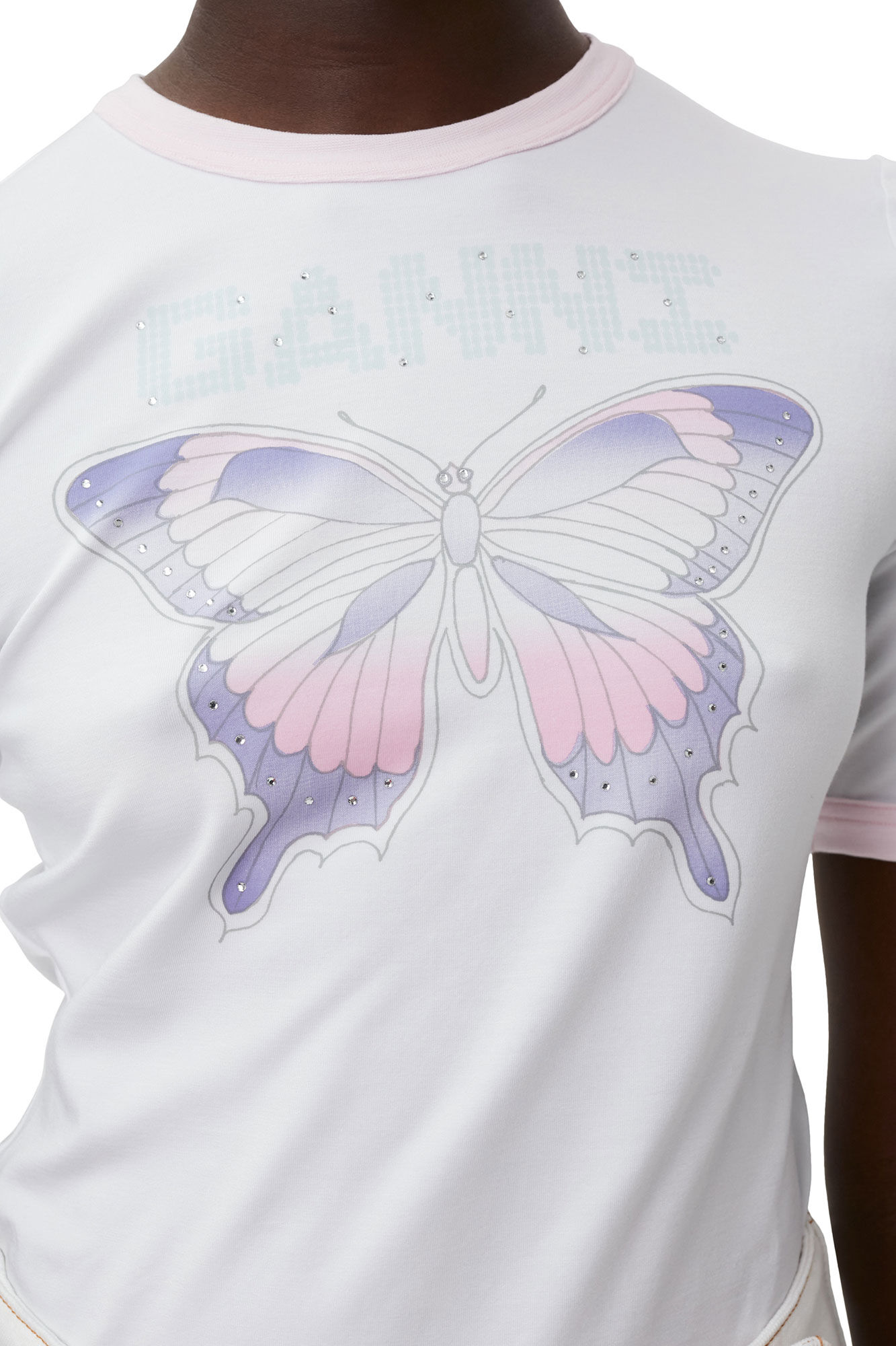 Fitted Butterfly T-shirt, Elastane, in colour Bright White - 4 - GANNI