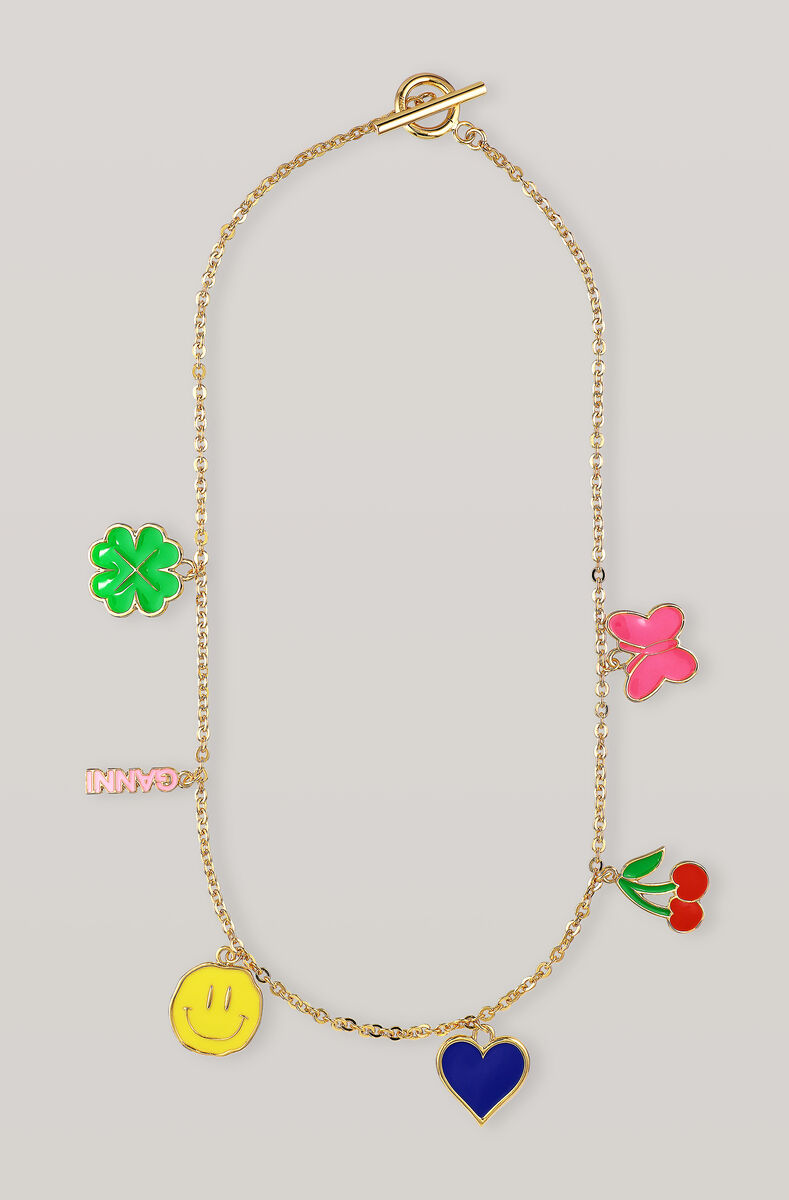 Charms Necklace, Brass, in colour Gold - 1 - GANNI