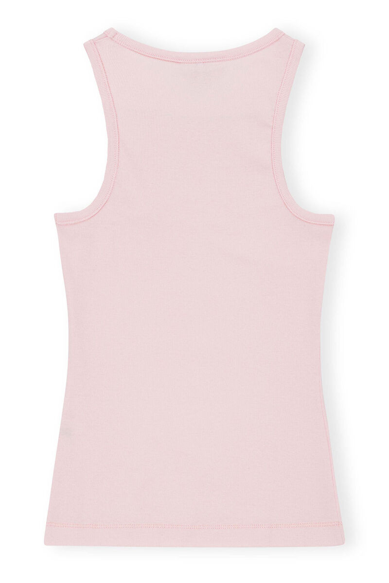 Light Pink Soft Cotton Rib Tank Top, Elastane, in colour Chalk Pink - 2 - GANNI