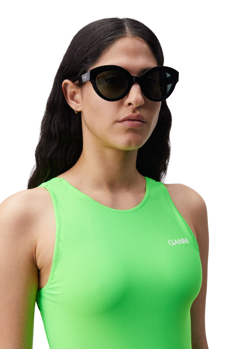 Biodegradable Acetate Chunky Round Sunglasses, Biodegradable Acetate, in colour Black - 3 - GANNI