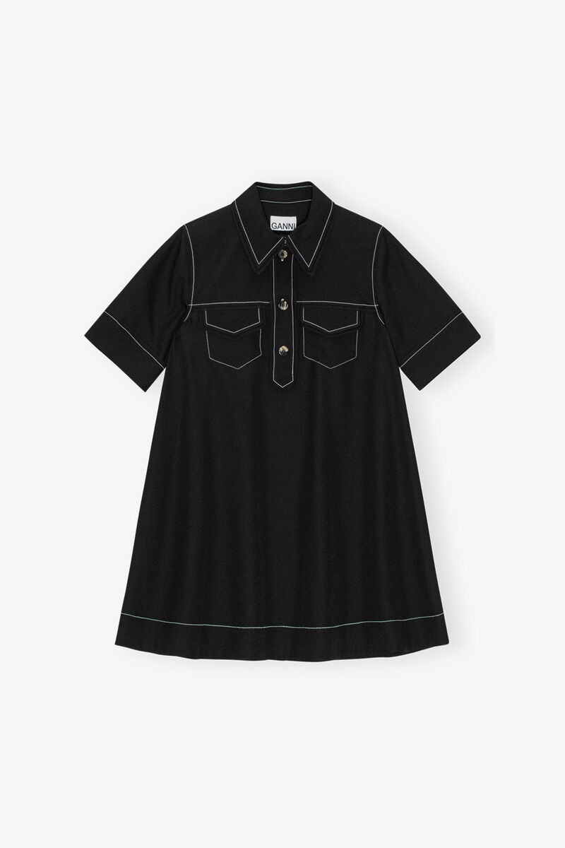 Black Crepe Mini Dress, Recycled Polyester, in colour Black - 1 - GANNI