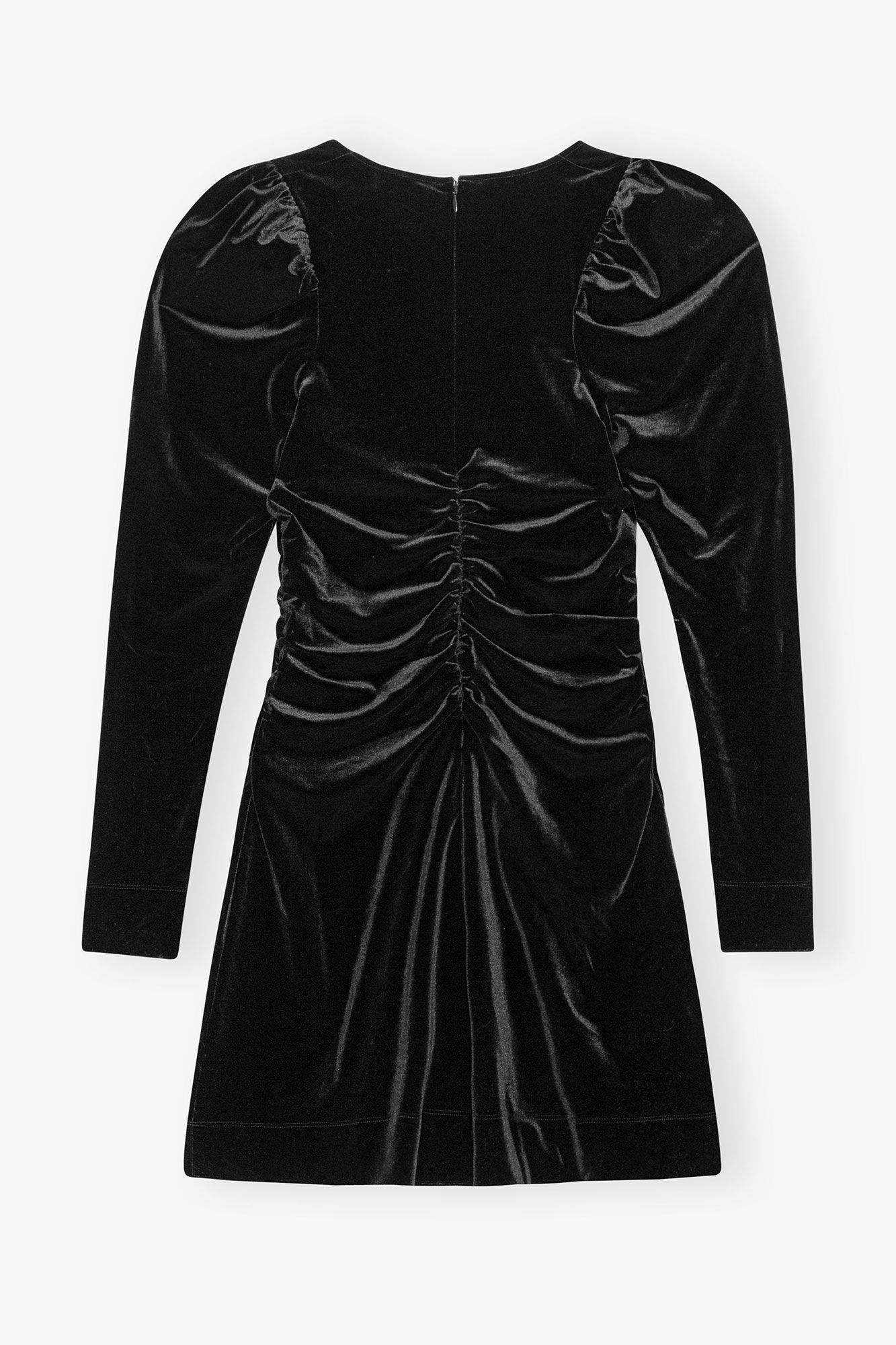 Black Velvet Jersey Gathered Mini Dress, Recycled Polyester, in colour Black - 2 - GANNI