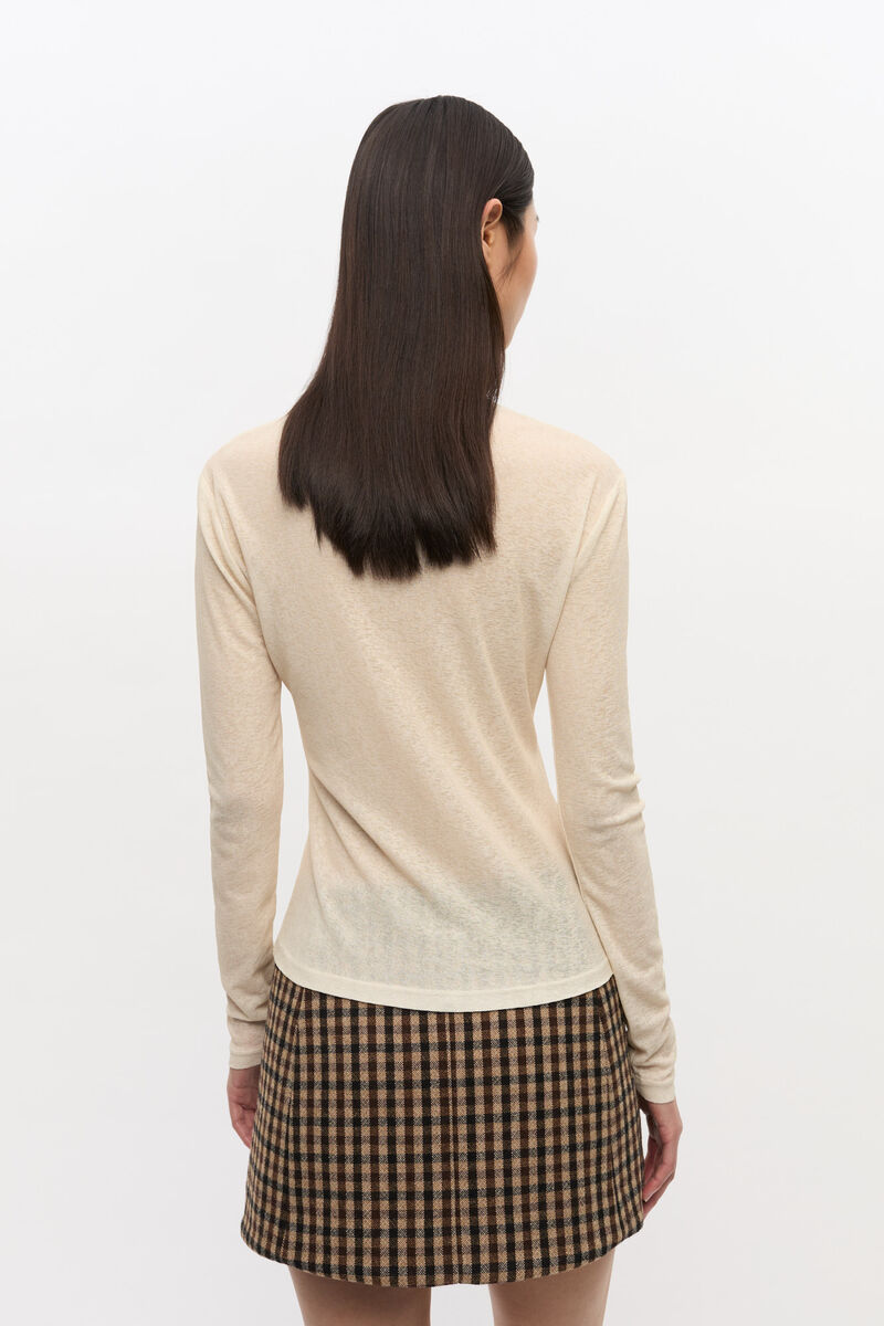 Printed Marl Mesh Long Sleeve Top, Recycled Polyester, in colour Egret - 3 - GANNI