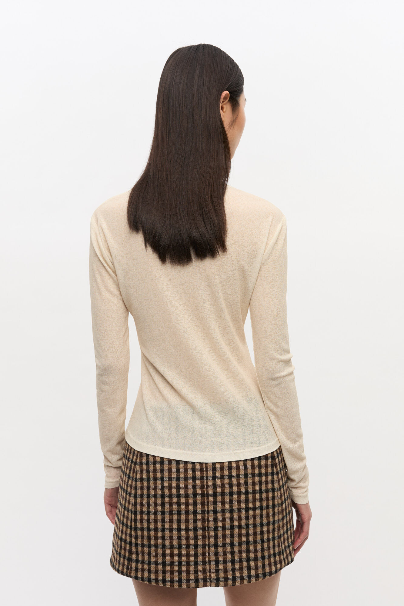 Printed Marl Mesh Long Sleeve Top, Recycled Polyester, in colour Egret - 3 - GANNI