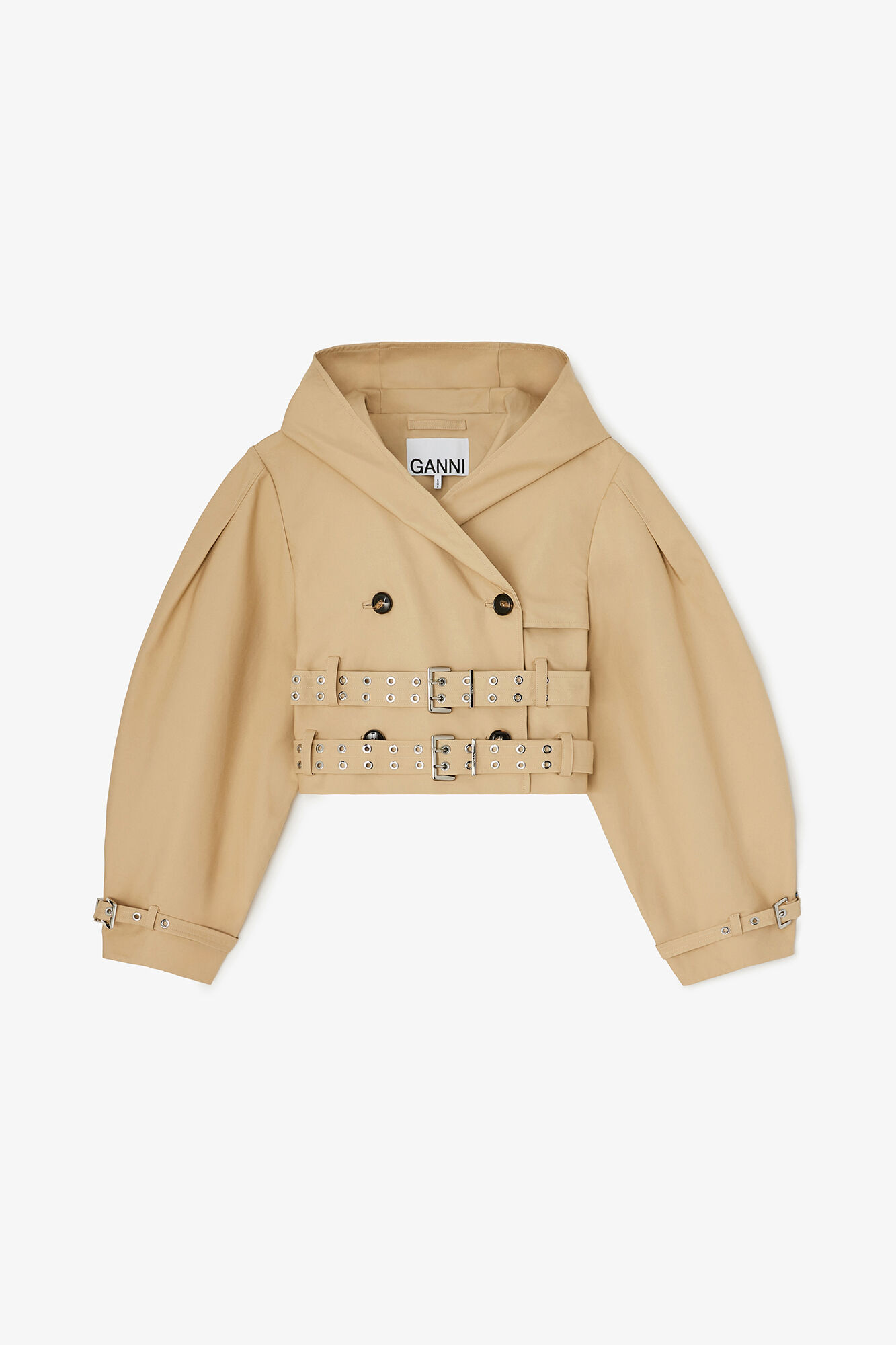 Veste trench en coton double, Organic Cotton, in colour Warm Sand - 1 - GANNI