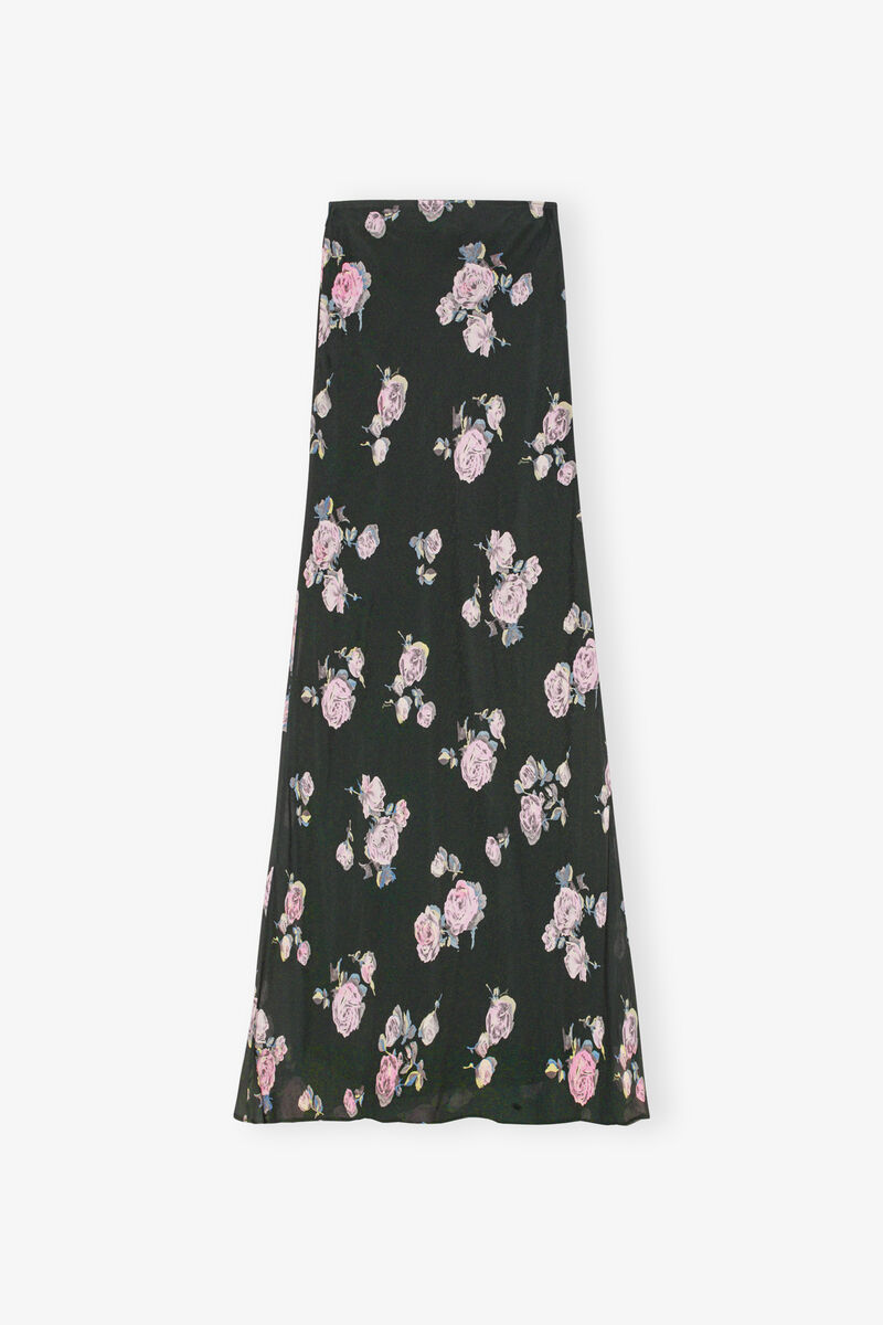 Floral Printed Crepe Maxi Skirt, Viscose, in colour Climbing Ivy - 2 - GANNI