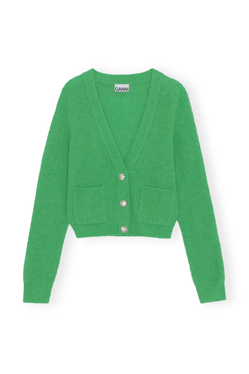 Relaxed Wool Cardigan, Alpaca, in colour Kelly Green - 1 - GANNI