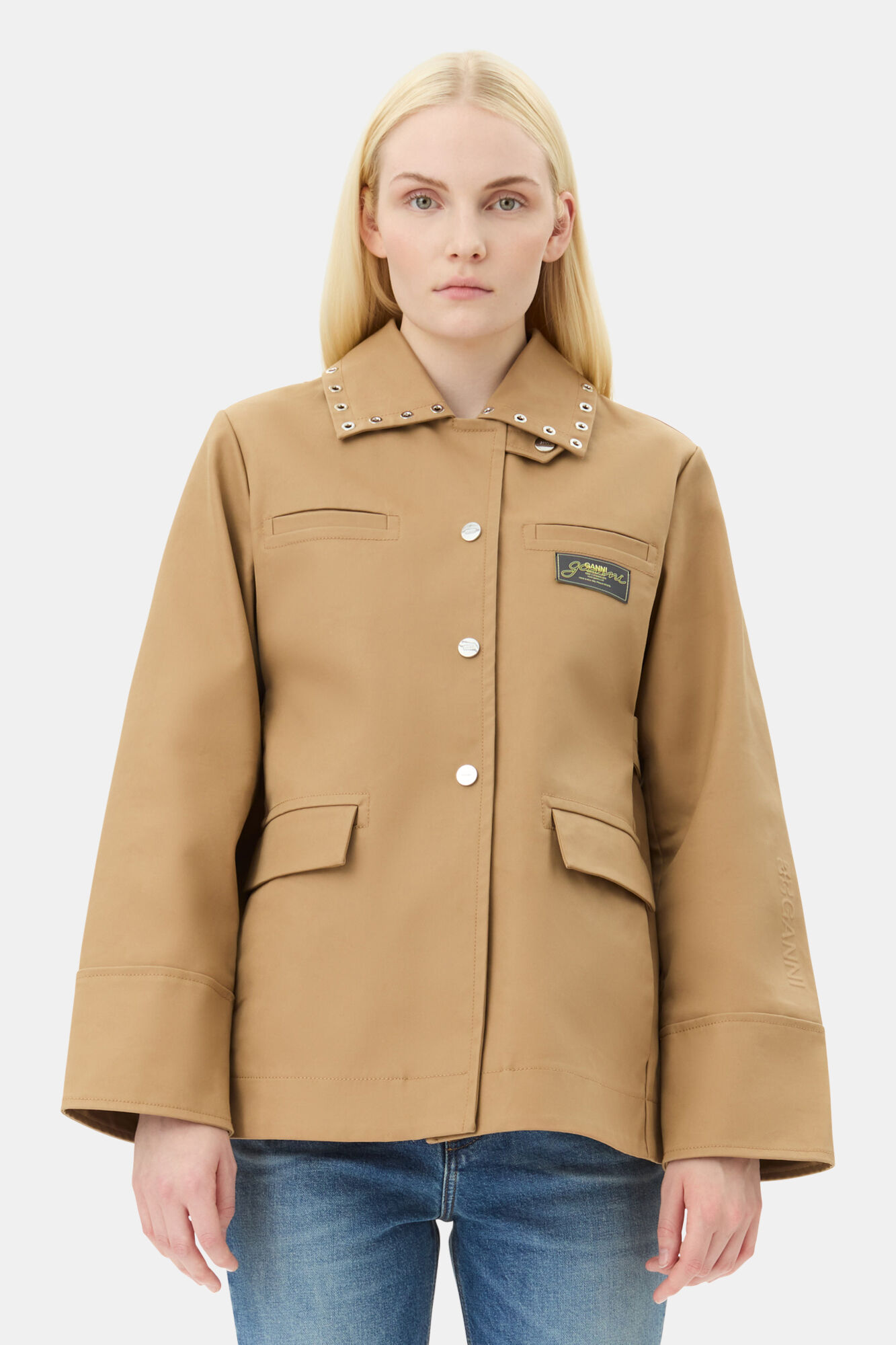 Camel Bonded Cotton Jacket, Cotton, in colour Tiger's Eye - 1 - GANNI