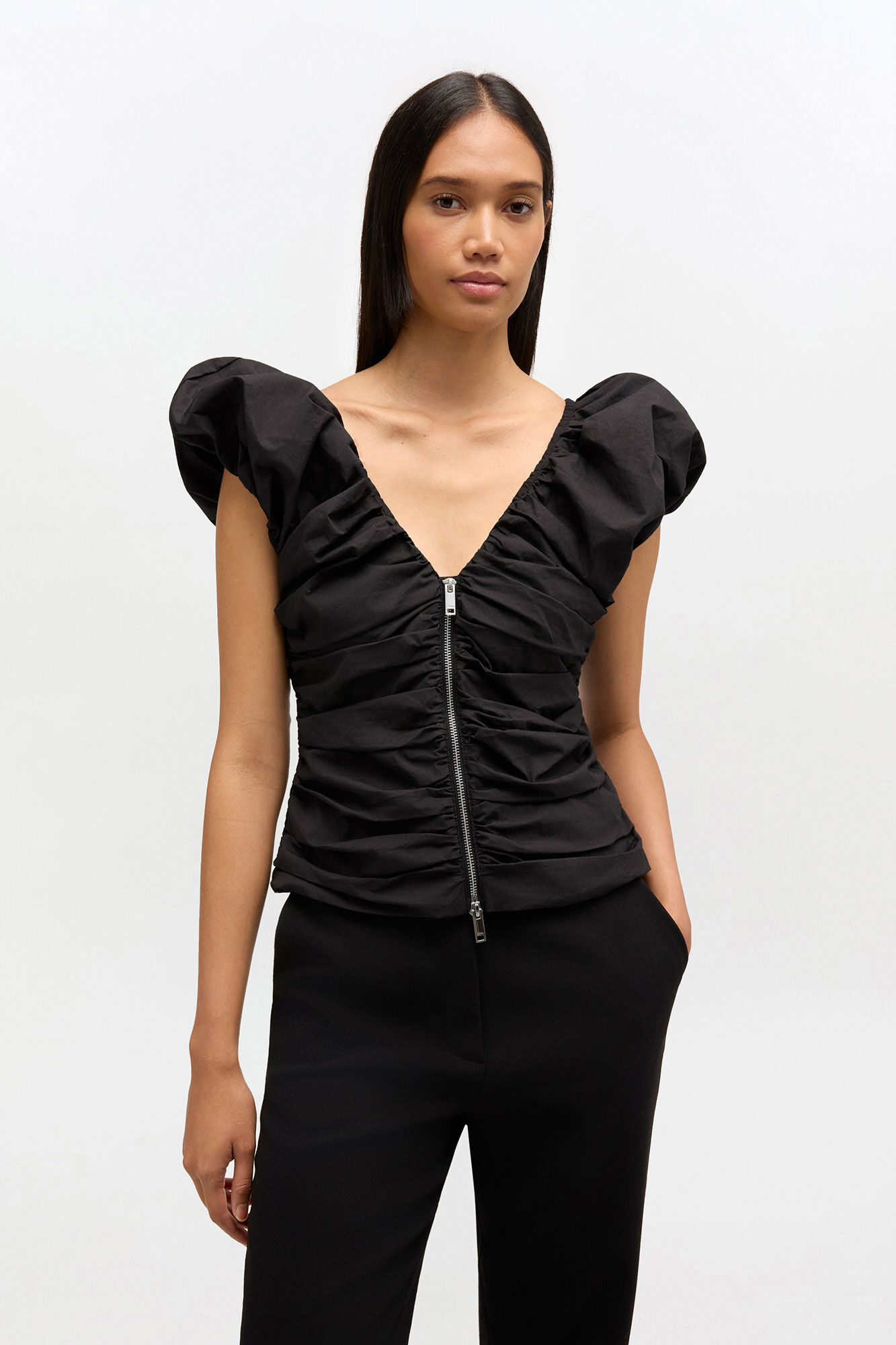 Black Ruched Top | GANNI US