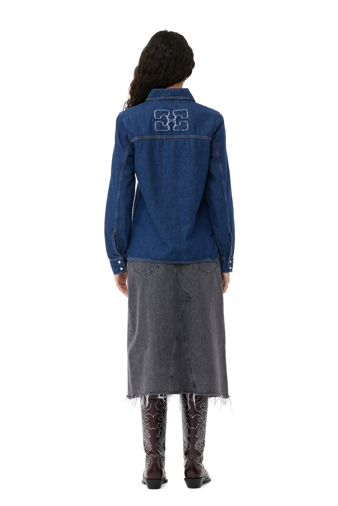 Re-Cut Denim Shirt, Lyocell, in colour Mid Blue Stone - 2 - GANNI