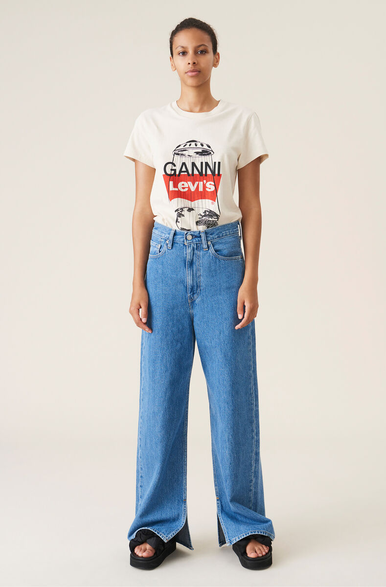 Levi’s® x GANNI High-Waist Wide Straight Jeans, Cotton, in colour Medium Indigo - 1 - GANNI