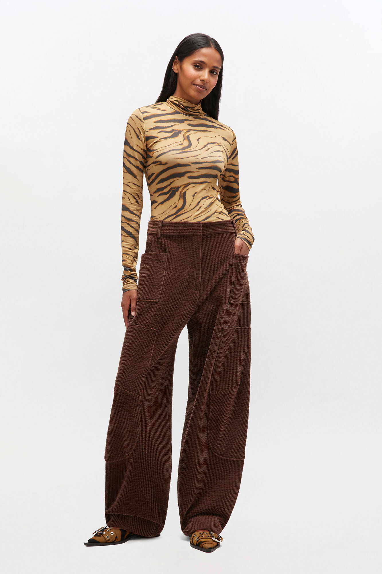Brown Corduroy Pants, Cotton, in colour Chicory Coffee - 1 - GANNI