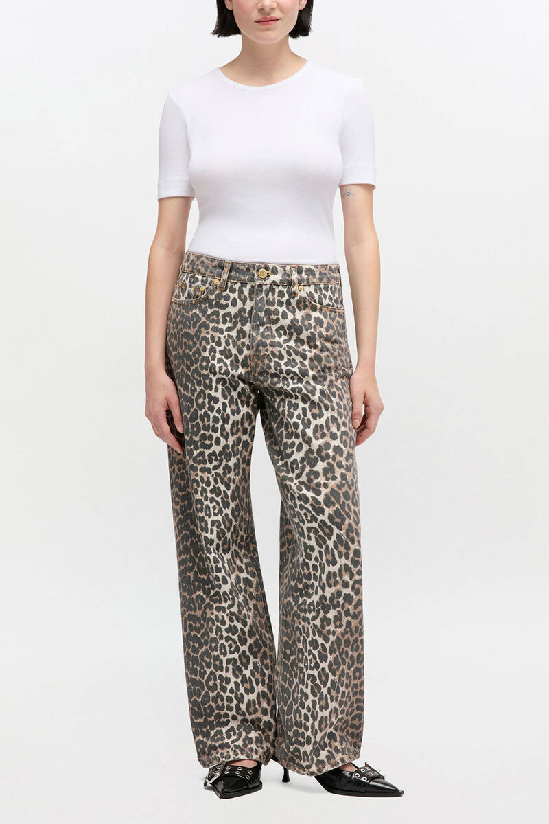 Izey Jeans in Leopard Print, Organic Cotton, in colour Leopard - 2 - GANNI