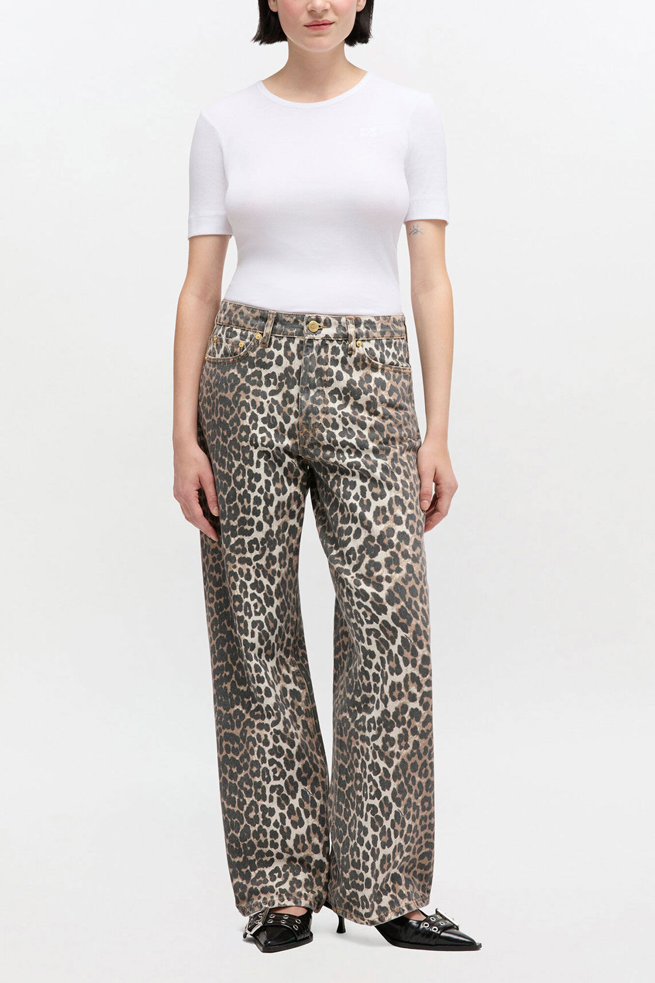 Izey Jeans in Leopard Print, Organic Cotton, in colour Leopard - 2 - GANNI