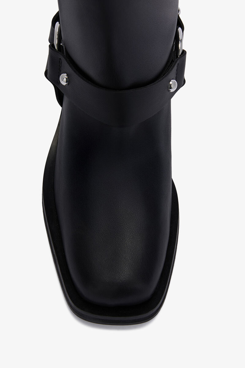 Mid Shaft Biker Boot in Black, Recycled Leather, in colour Black - 3 - GANNI