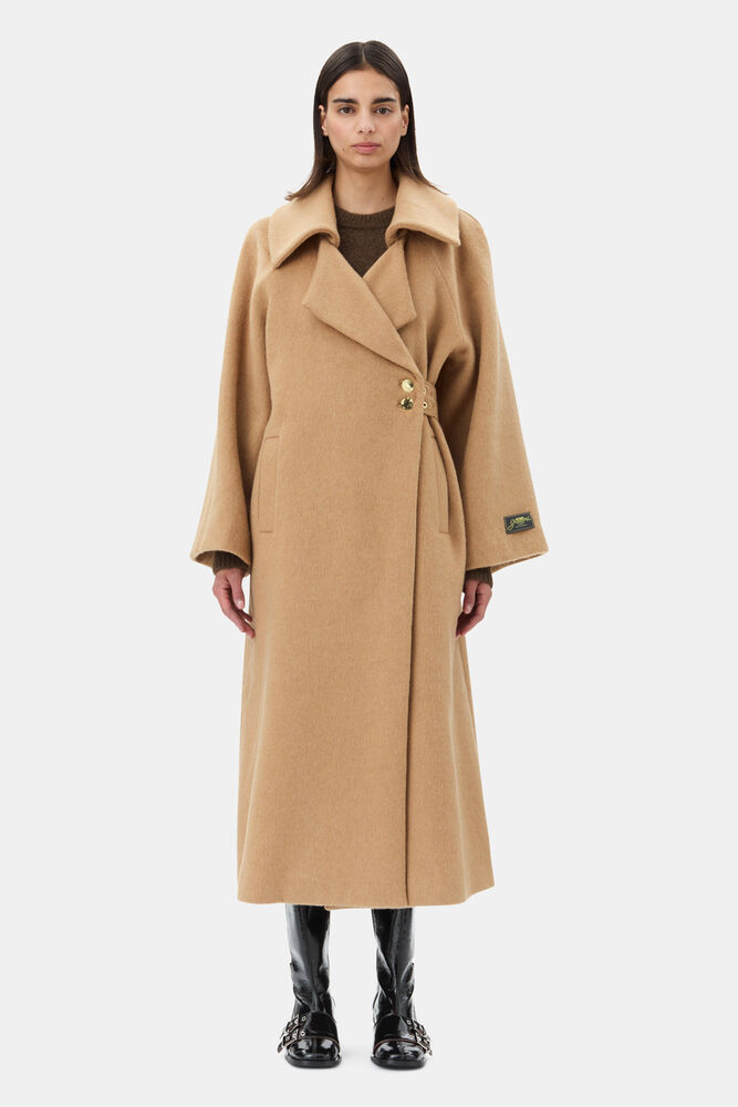 Camel Wool-Blend Coat, Latte