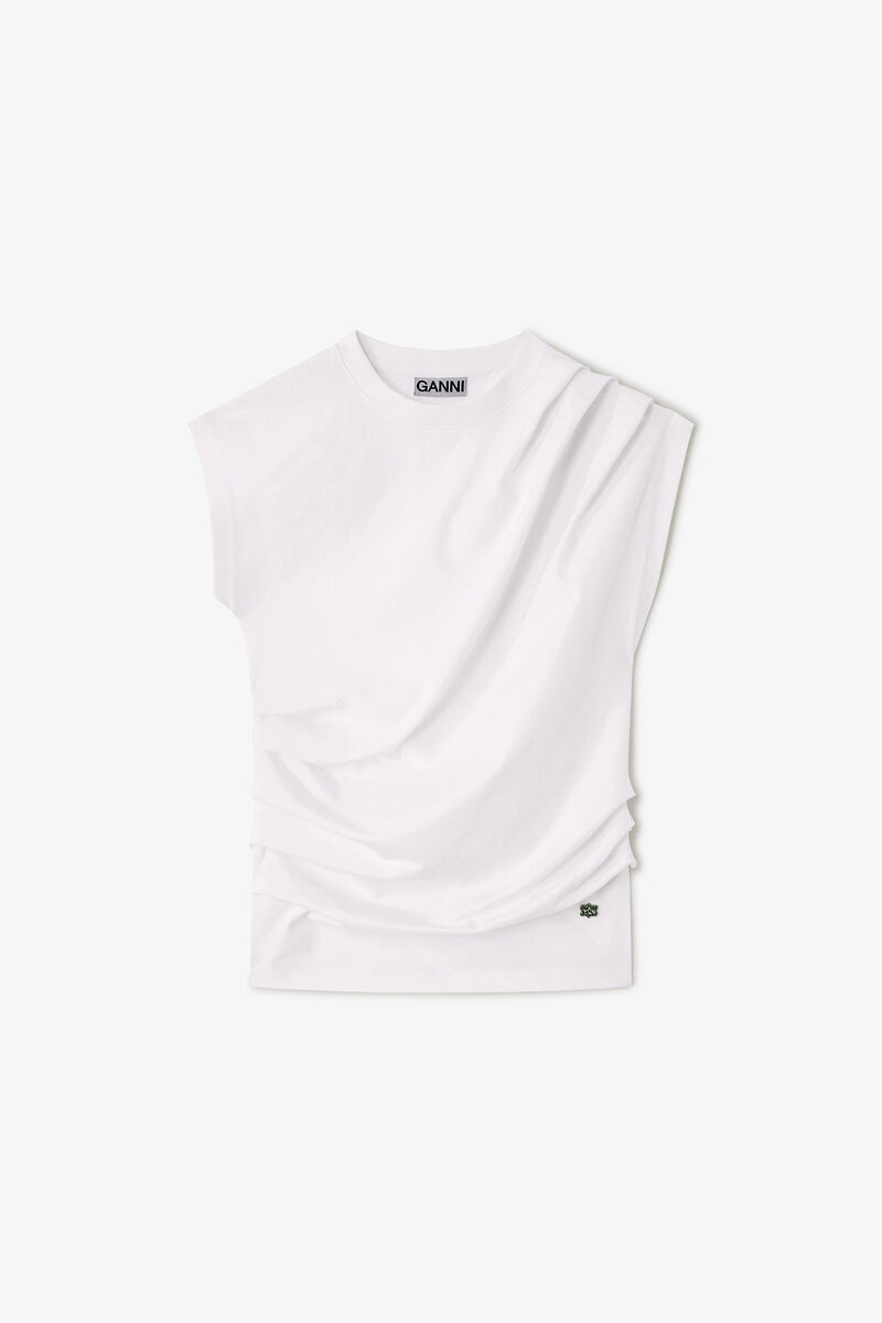 Top in Draped Jersey, Organic Cotton, in colour Bright White - 1 - GANNI