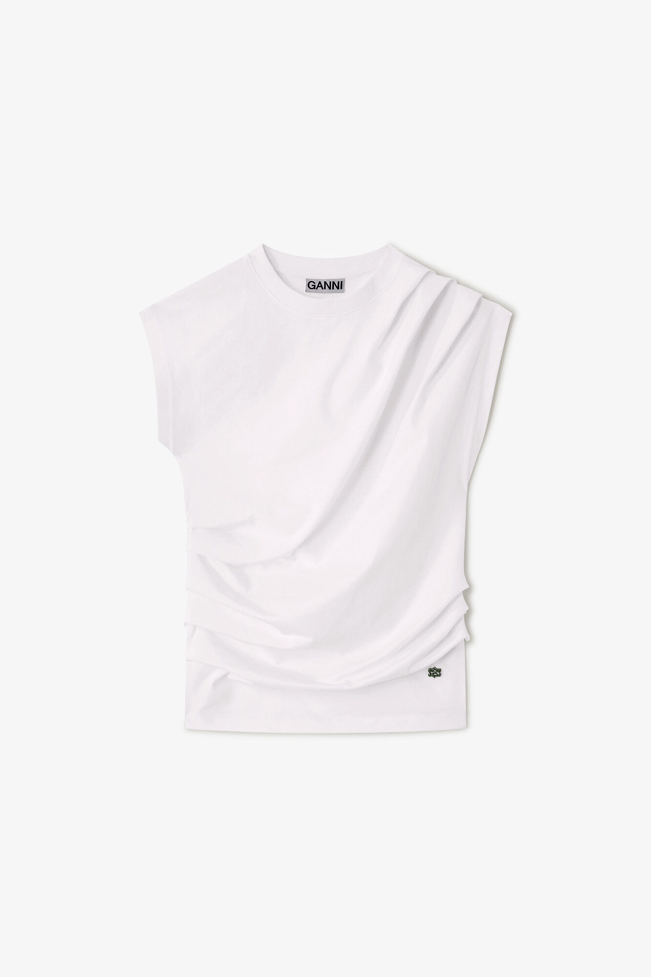 Top in Draped Jersey, Organic Cotton, in colour Bright White - 1 - GANNI