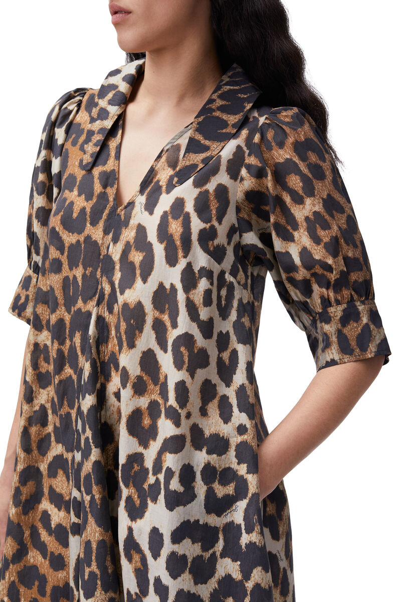 Leopard Midi Dress, Polyester, in colour Maxi Leopard - 4 - GANNI