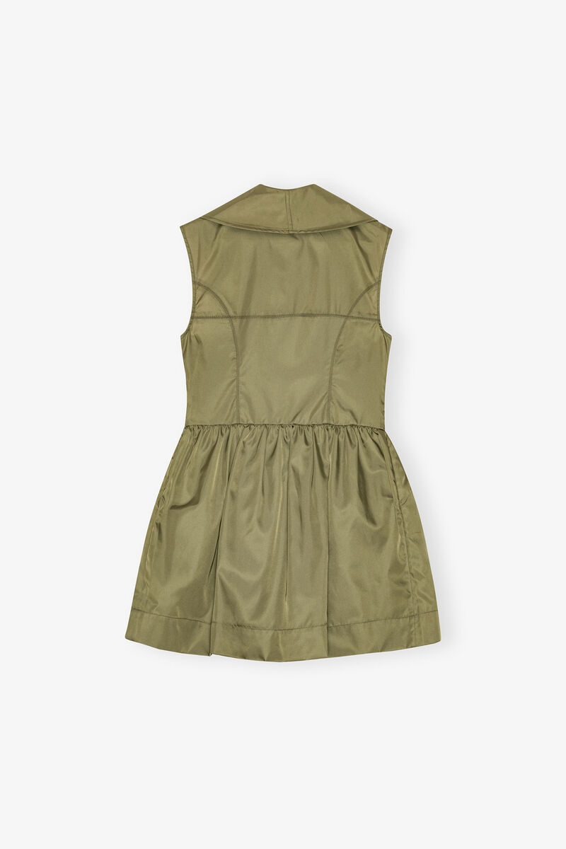 Kjole i gr&oslash;n nylon, Recycled Polyamide, in colour Boa - 2 - GANNI