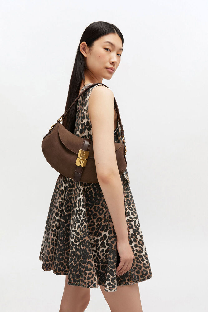 Brown B-Kat Bag in Suede, Chicory Coffee