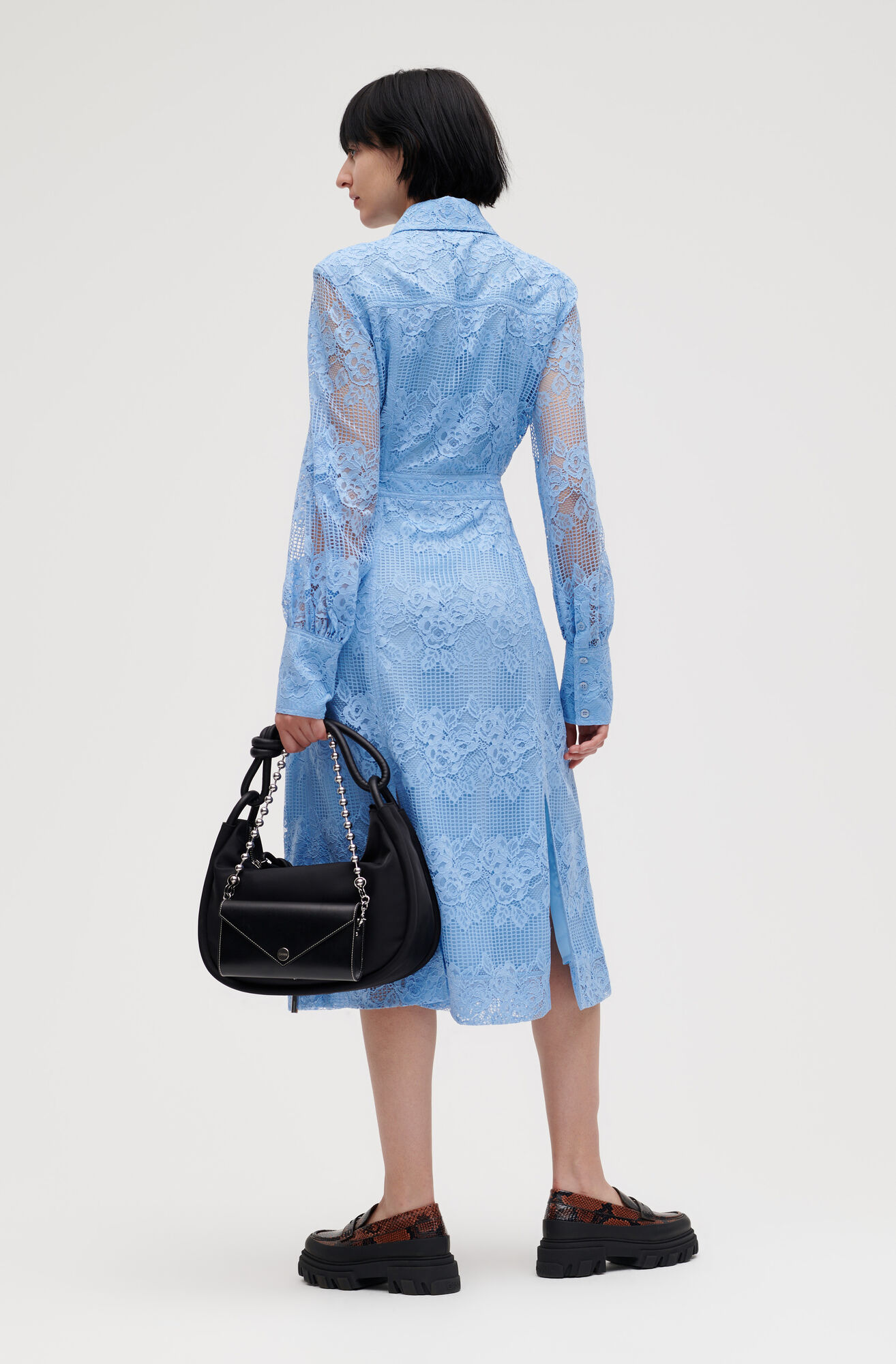 Lace Midi Dress, Nylon, in colour Placid Blue - 2 - GANNI