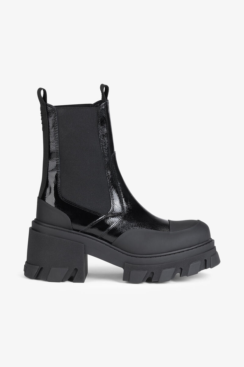 Cleated Heeled Mid Chelsea Støvler, Calf Leather, in colour Black - 1 - GANNI