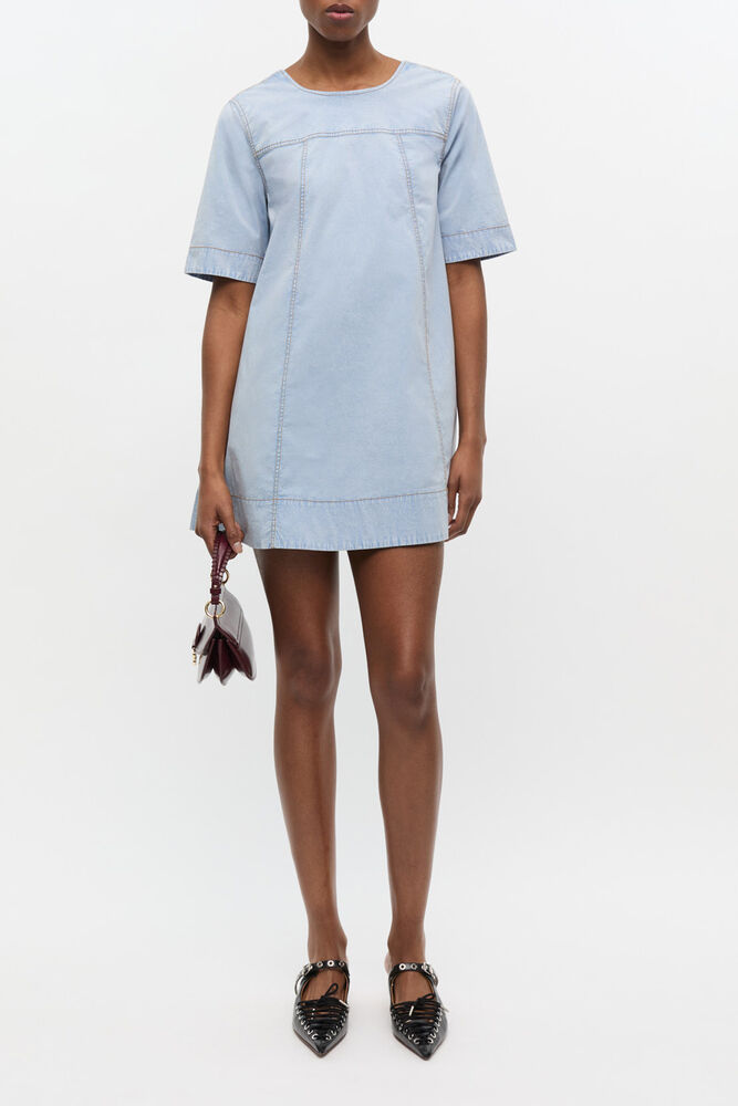 Light Blue A-line Mini Denim Dress, Soft Chambray