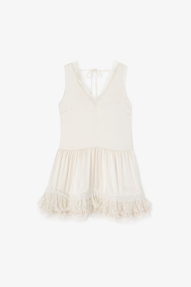 Dress in Lace Satin, Egret