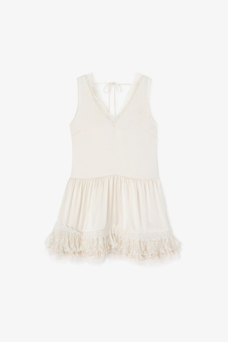 Dress in Lace Satin, Acetate, in colour Egret - 1 - GANNI