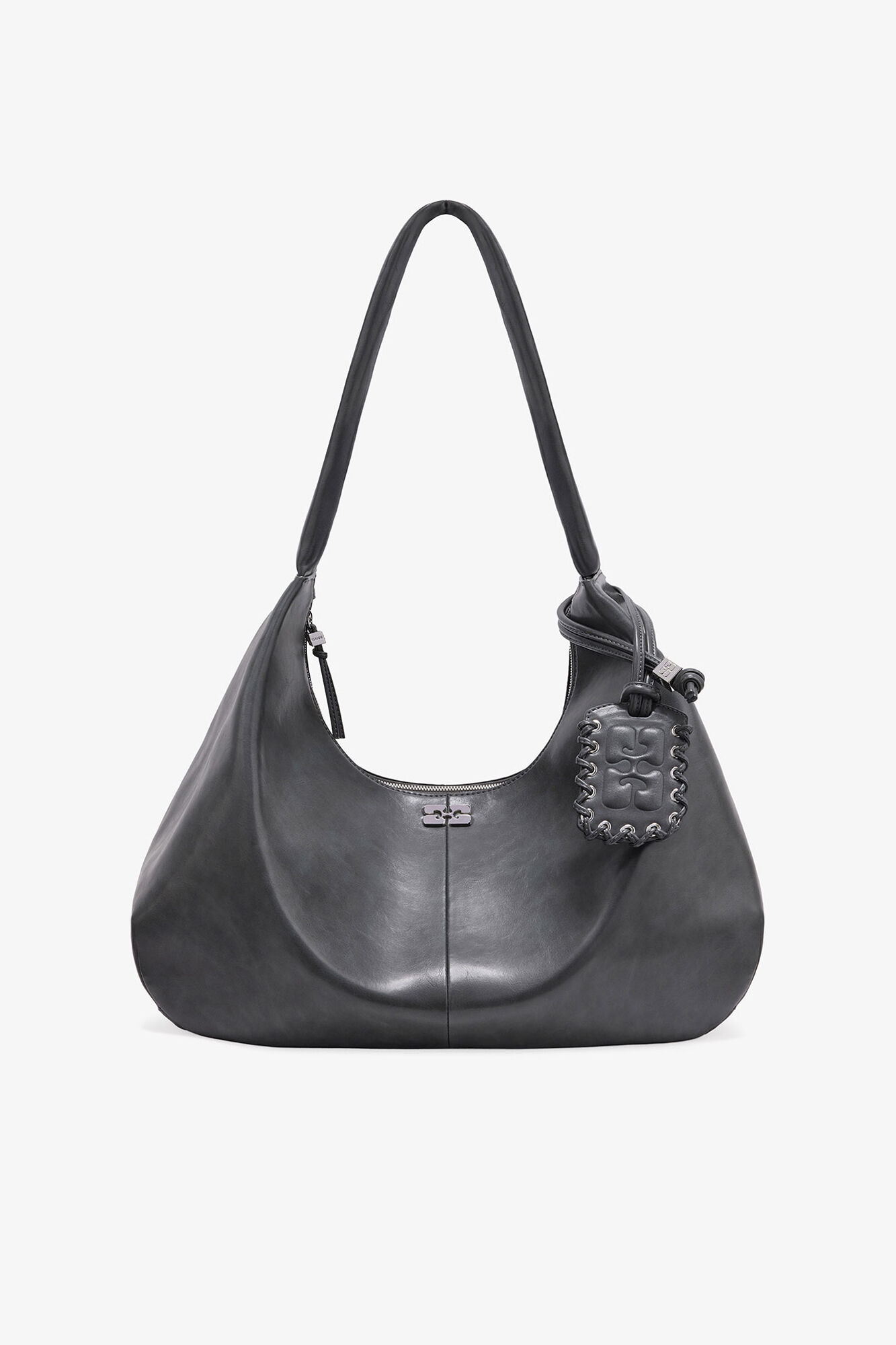 Stahlgraue XXL Hobo-Tasche, Recycled Leather, in colour Steal Grey - 1 - GANNI