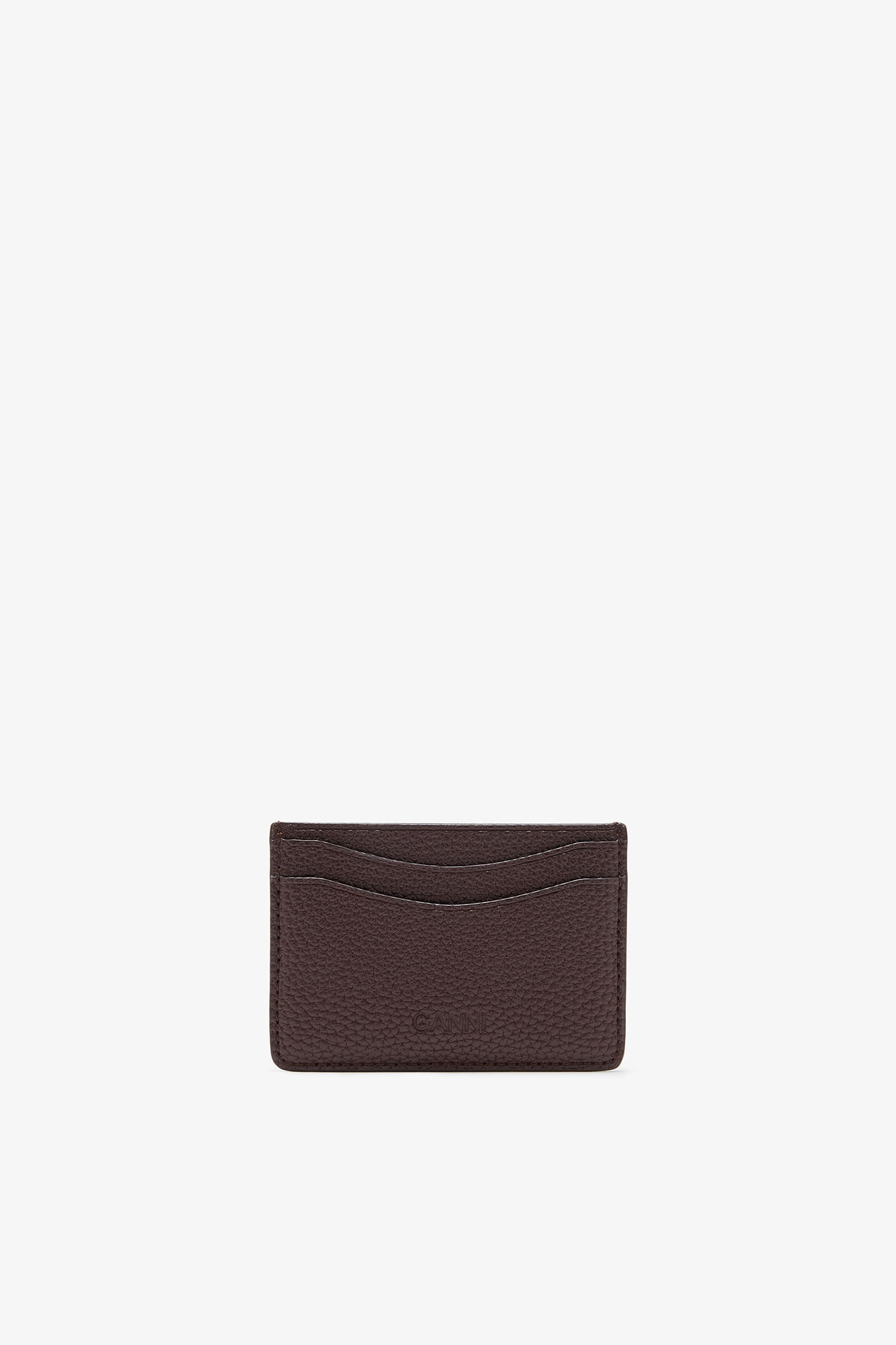Brown Grained GANNI Bou Card Holder, Polyurethane, in colour Chicory Coffee - 2 - GANNI