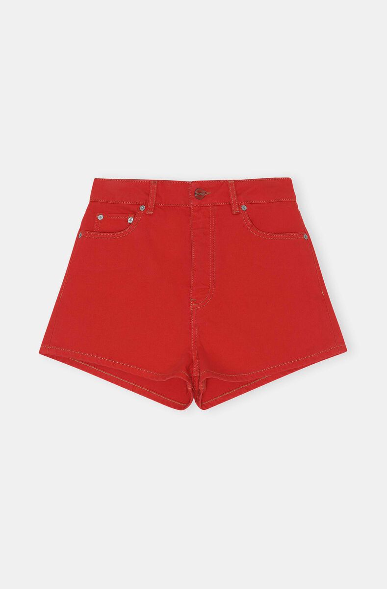 Denim Hotpant Shorts, Cotton, in colour Flame Scarlet - 1 - GANNI