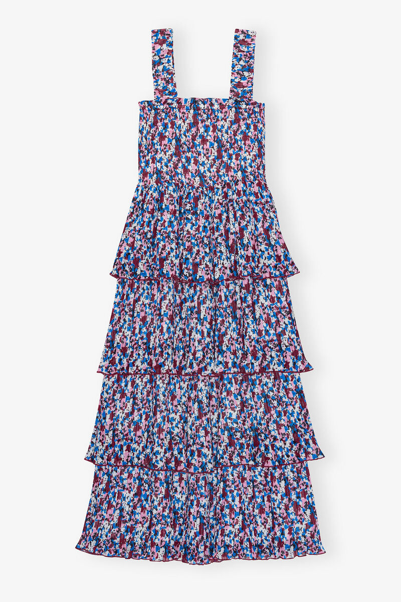 Multicolour Pleated Georgette Flounce Smock Midi Dress, Recycled Polyester, in colour Multicolour - 1 - GANNI