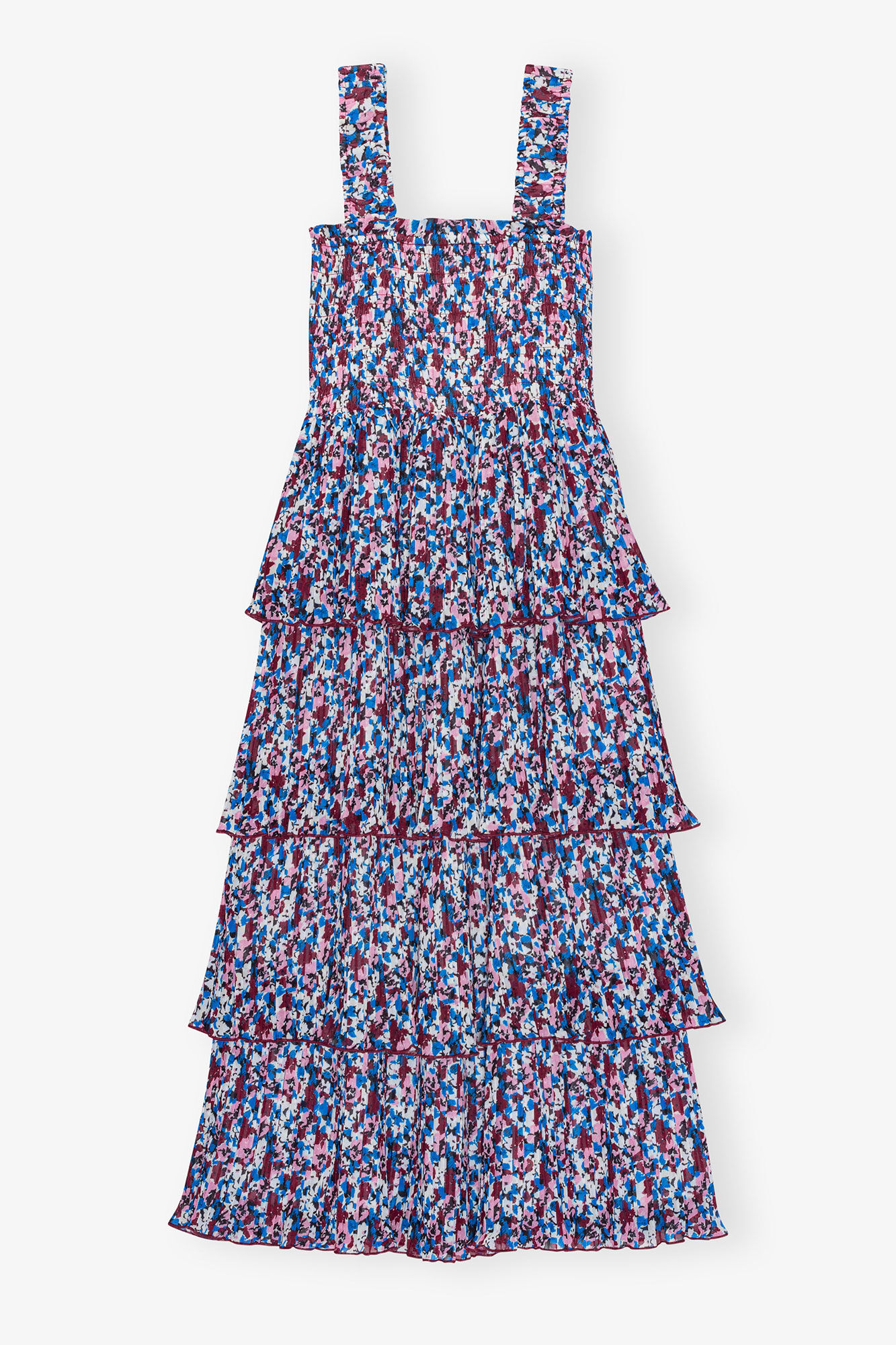 Multicolour Pleated Georgette Flounce Smock Midi Dress, Recycled Polyester, in colour Multicolour - 1 - GANNI