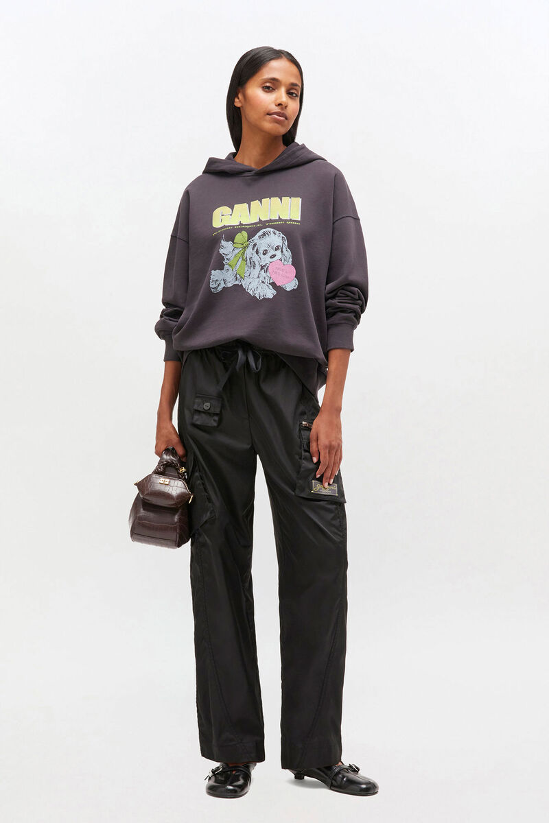 Black Puppy Hoodie, Cotton, in colour Phantom - 2 - GANNI