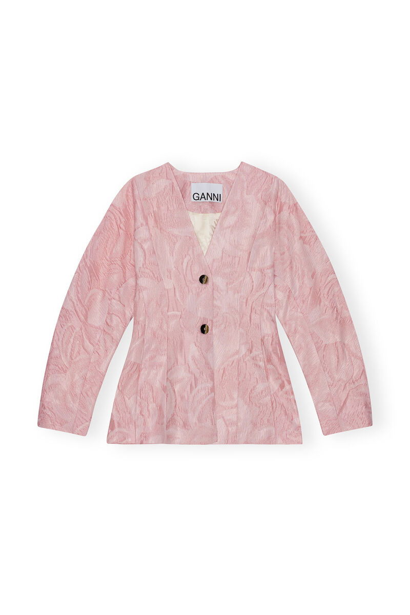 Pink Textured Cloqué Curve Sleeve Blazer, Nylon, in colour Bleached Mauve - 1 - GANNI