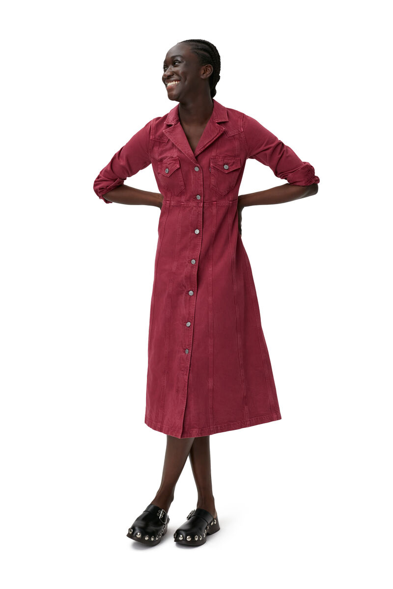Midikleid im Hemd-Stil, in colour Natural Tawny - 7 - GANNI
