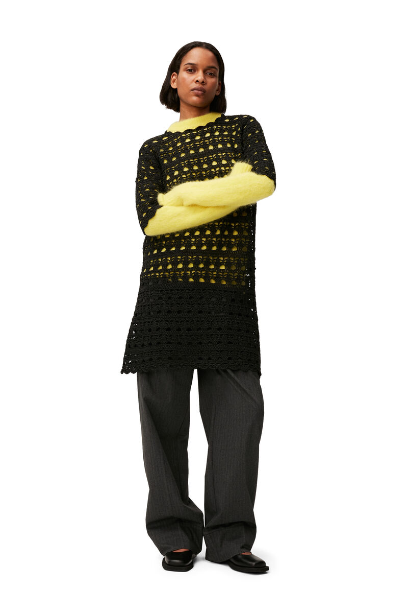 Crochet Open Back Mini Dress, Nylon, in colour Black - 7 - GANNI