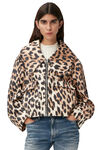 Short Leopard Jacket, Hemp, in colour Big Leopard Almond Milk - 1 - GANNI