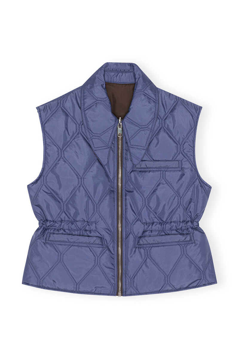 Ripstop Quilt Reversible Vest, Recycled Polyester, in colour Mole - 2 - GANNI
