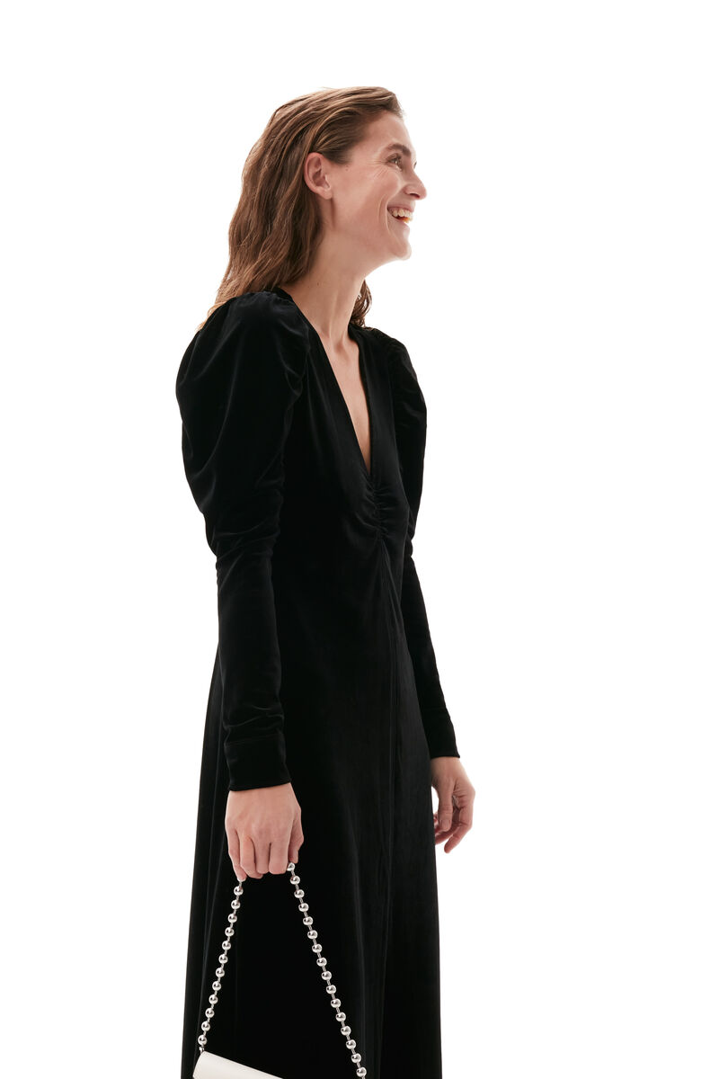 Robe longue en velours, Recycled Polyester, in colour Black - 3 - GANNI