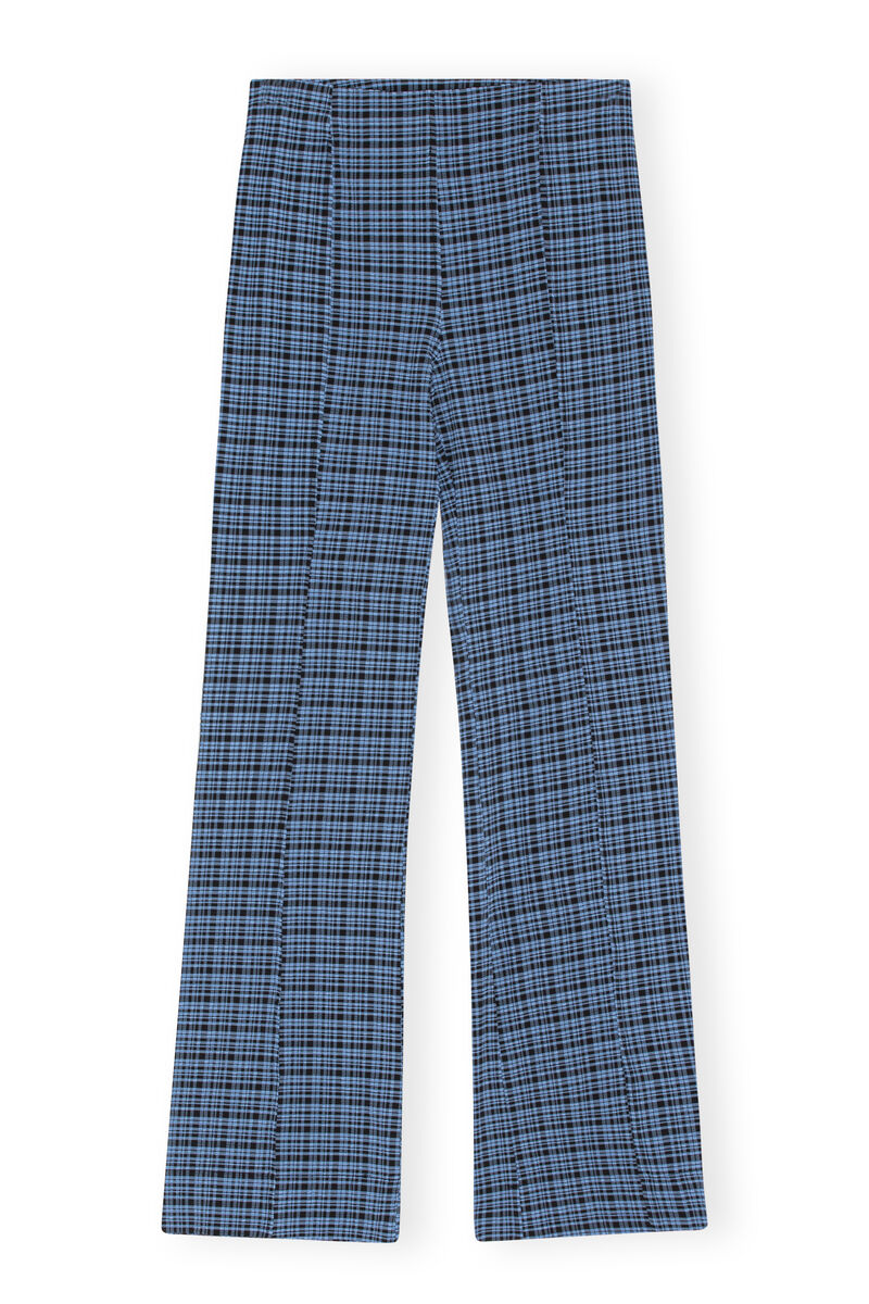 Pantalon évasé en crêpe , Elastane, in colour Mini Check Granada Sky - 1 - GANNI