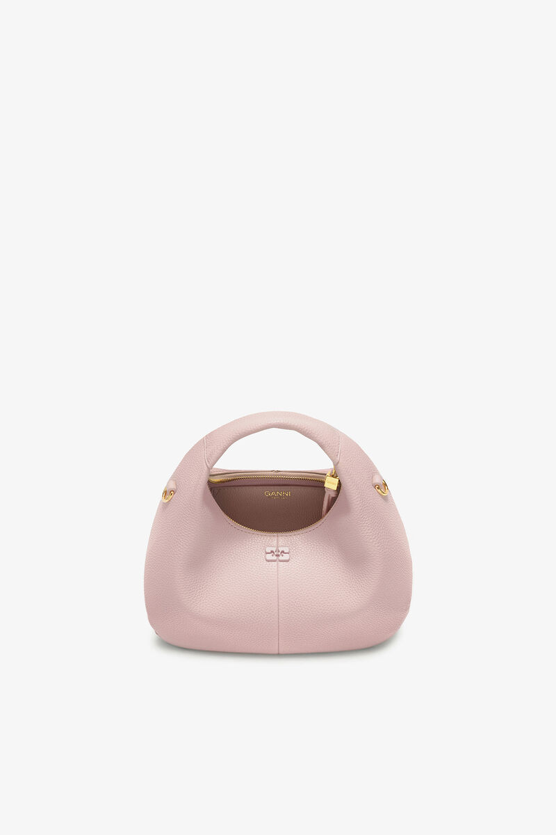 Mini Hobo taske med grynet tekstur, Recycled Polyester, in colour Chalk Pink - 3 - GANNI