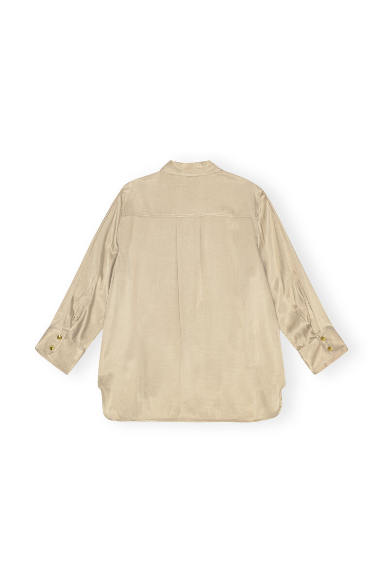 Beige Washed Satin Shirt, Cupro, in colour Safari - 2 - GANNI